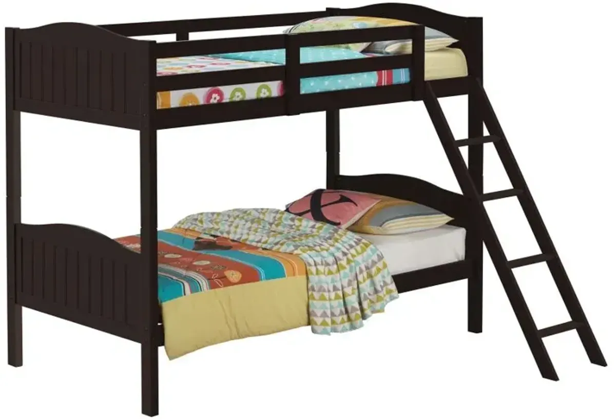 Arlo Twin Over Twin Bunk Bed with Ladder Espresso