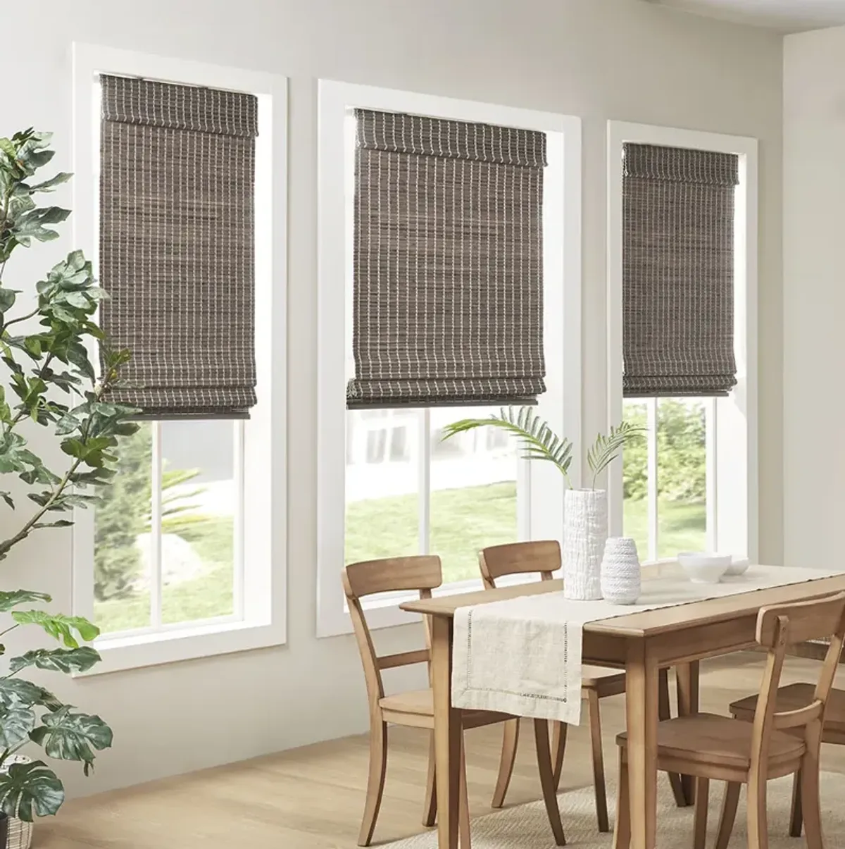 Madison Park Eastfield Grey Ash Bamboo Light Filtering Roman Shade 64"L