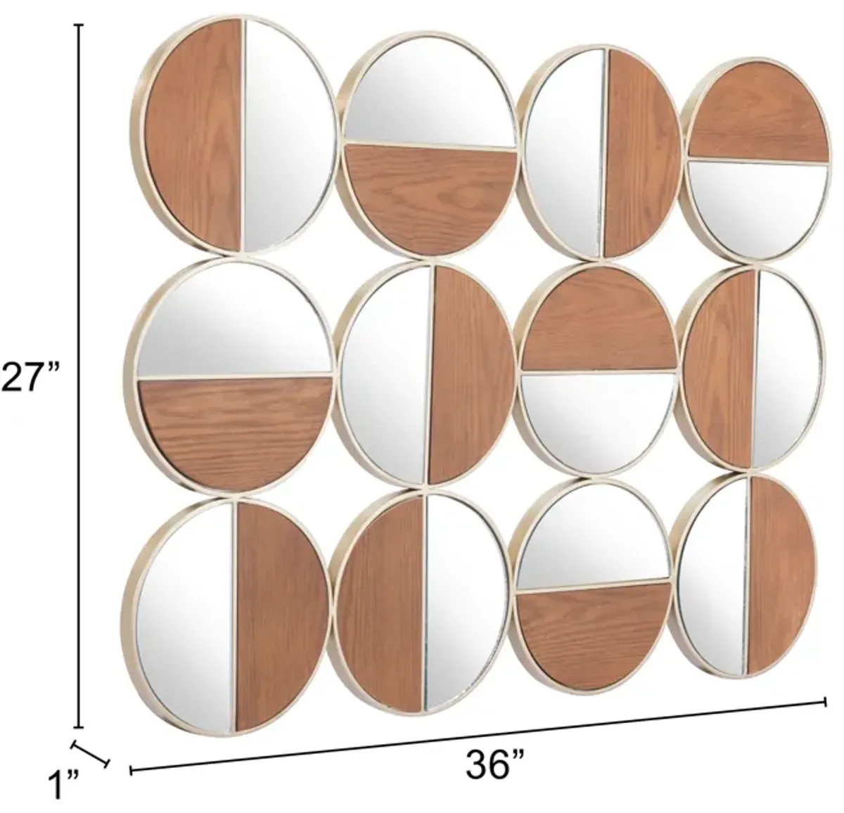 Cycle Round Mirror Gold & Walnut