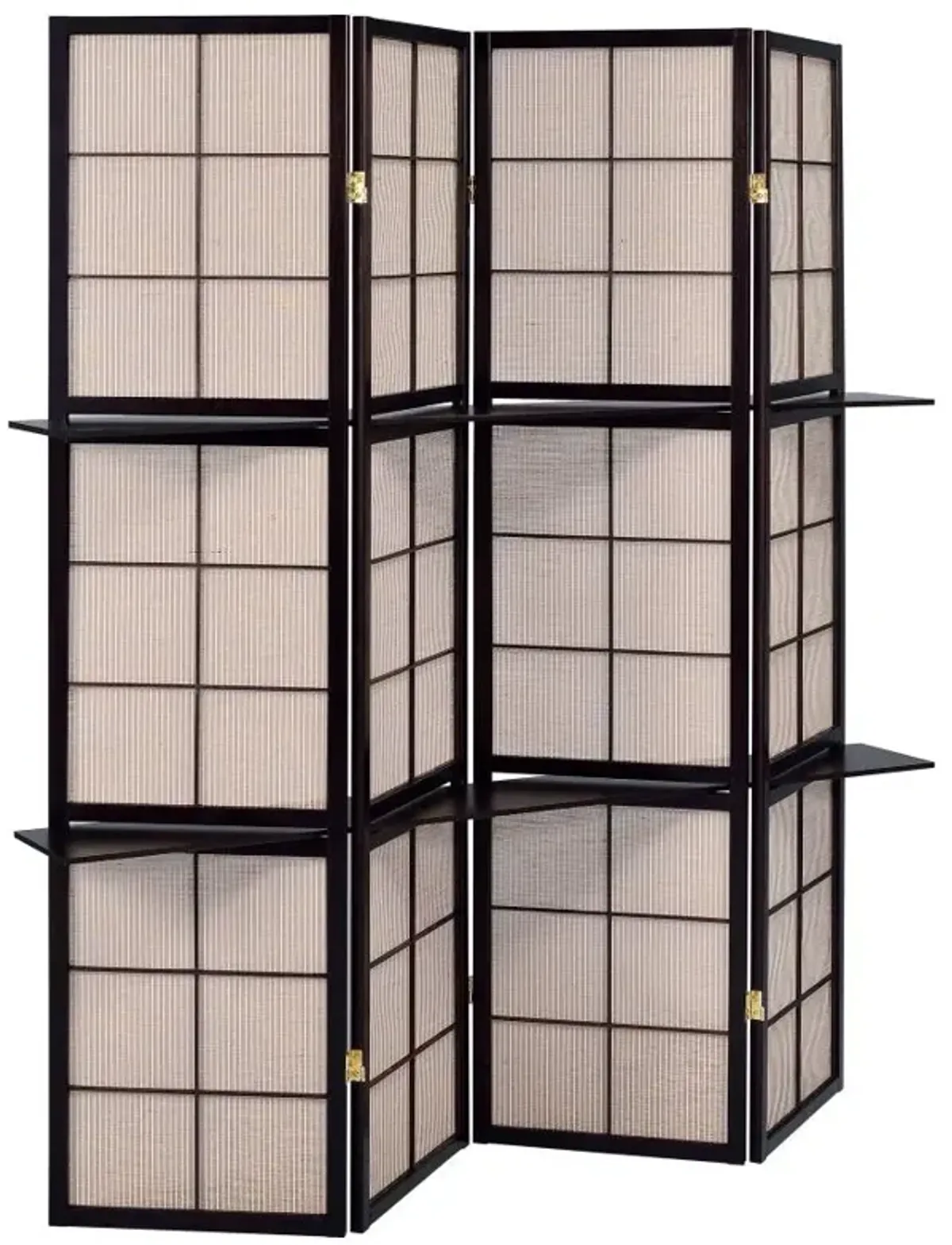 Iggy 4-panel Folding Screen with Removable Shelves Tan and Cappuccino