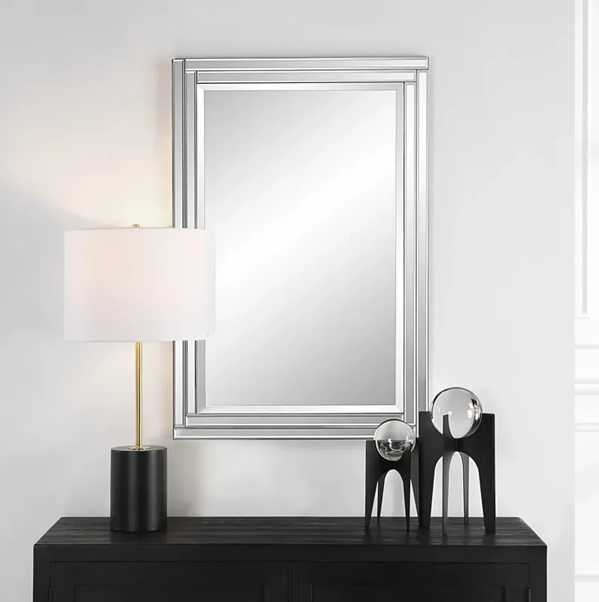 Black Frame Double Rows Panels  Wall Mirror