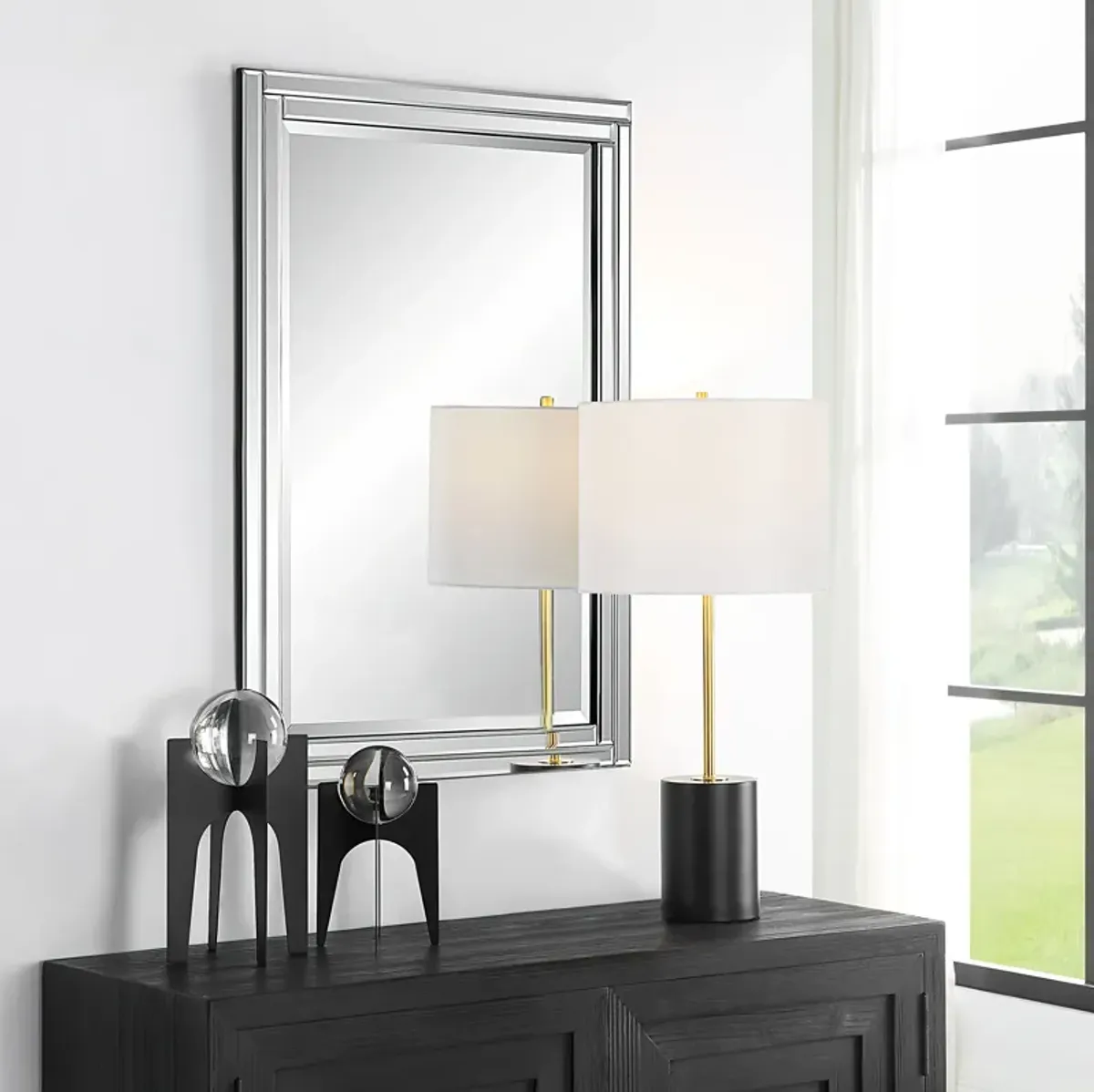 Black Frame Double Rows Panels  Wall Mirror