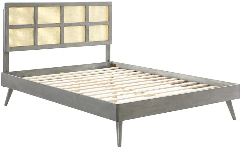 Sidney Cane and Wood Full Platform Bed With Splayed Legs