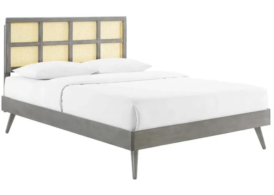 Sidney Cane and Wood Full Platform Bed With Splayed Legs