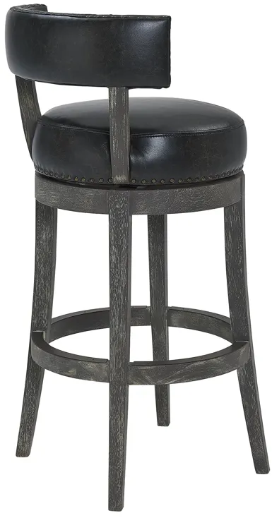 Corbin 26" Counter Height Swivel Onyx Faux Leather and American Grey Wood Bar Stool