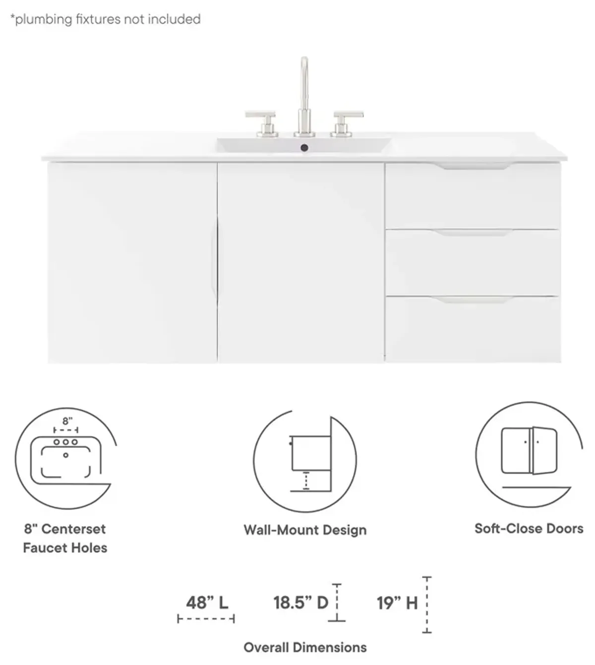 Vitality 48" Double or Single Sink Compatible (Not Included) Bathroom Vanity Cabinet