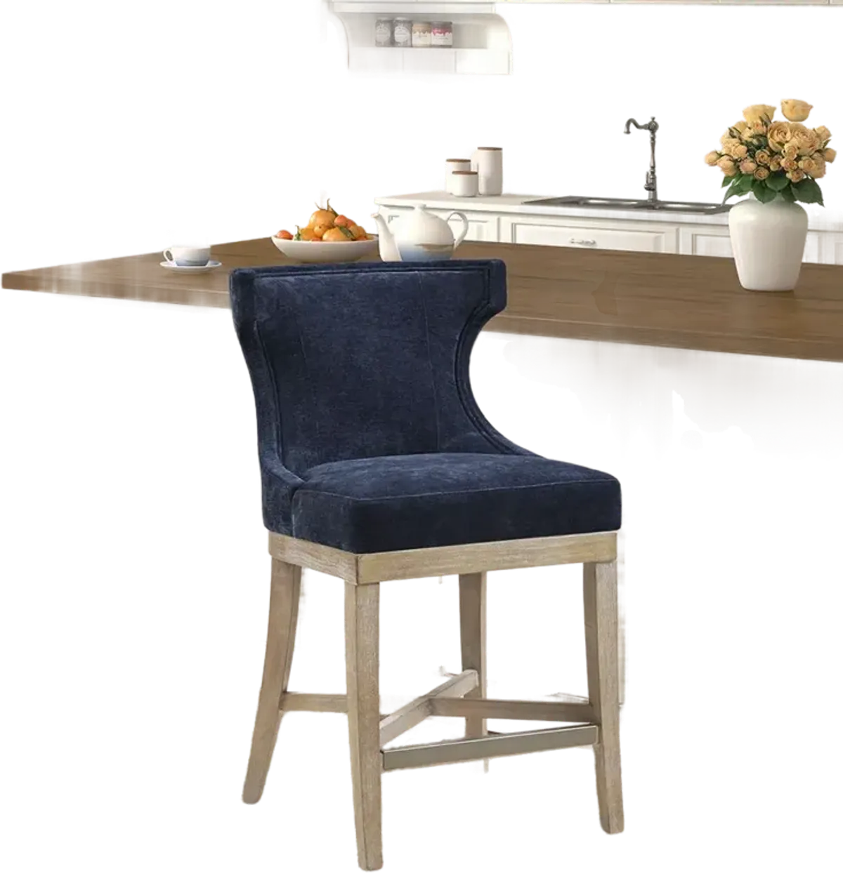 Madison Park Carson Navy Counter Stool with Swivel Seat