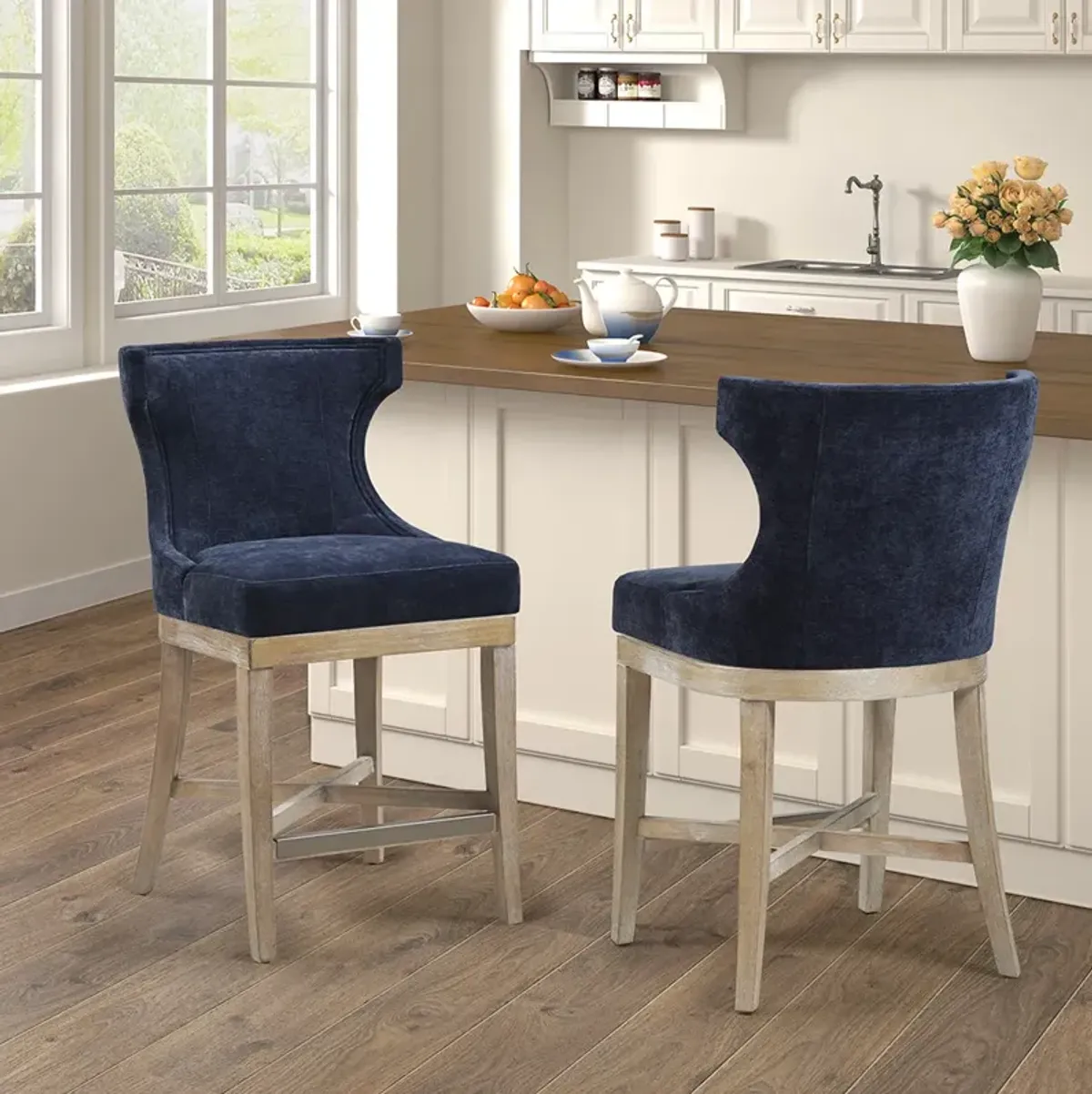 Madison Park Carson Navy Counter Stool with Swivel Seat