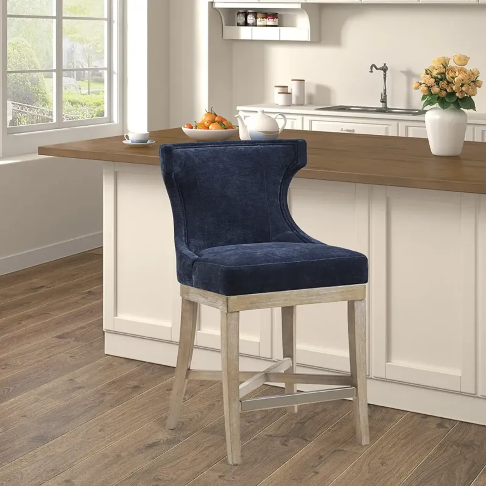 Madison Park Carson Navy Counter Stool with Swivel Seat