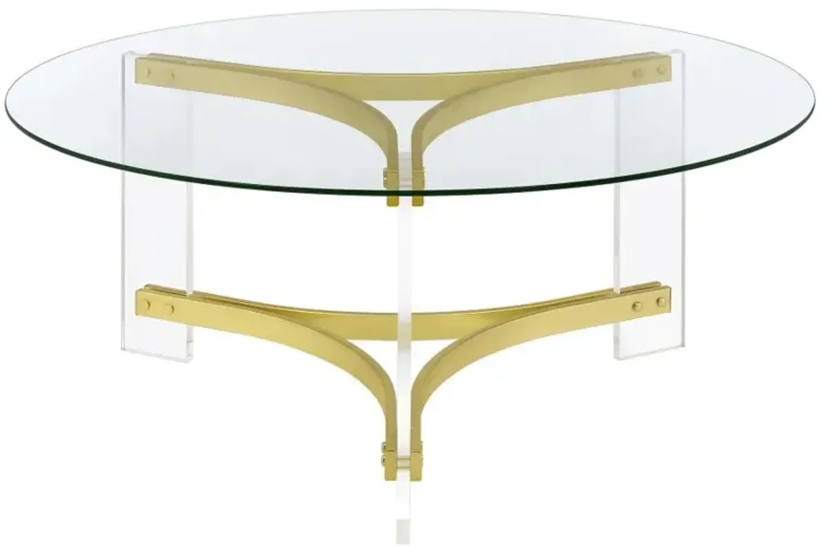 Janessa Round Glass Top Coffee Table With Acrylic Legs Clear and Matte Brass