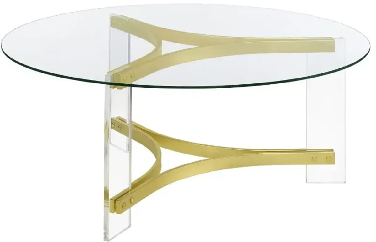 Janessa Round Glass Top Coffee Table With Acrylic Legs Clear and Matte Brass