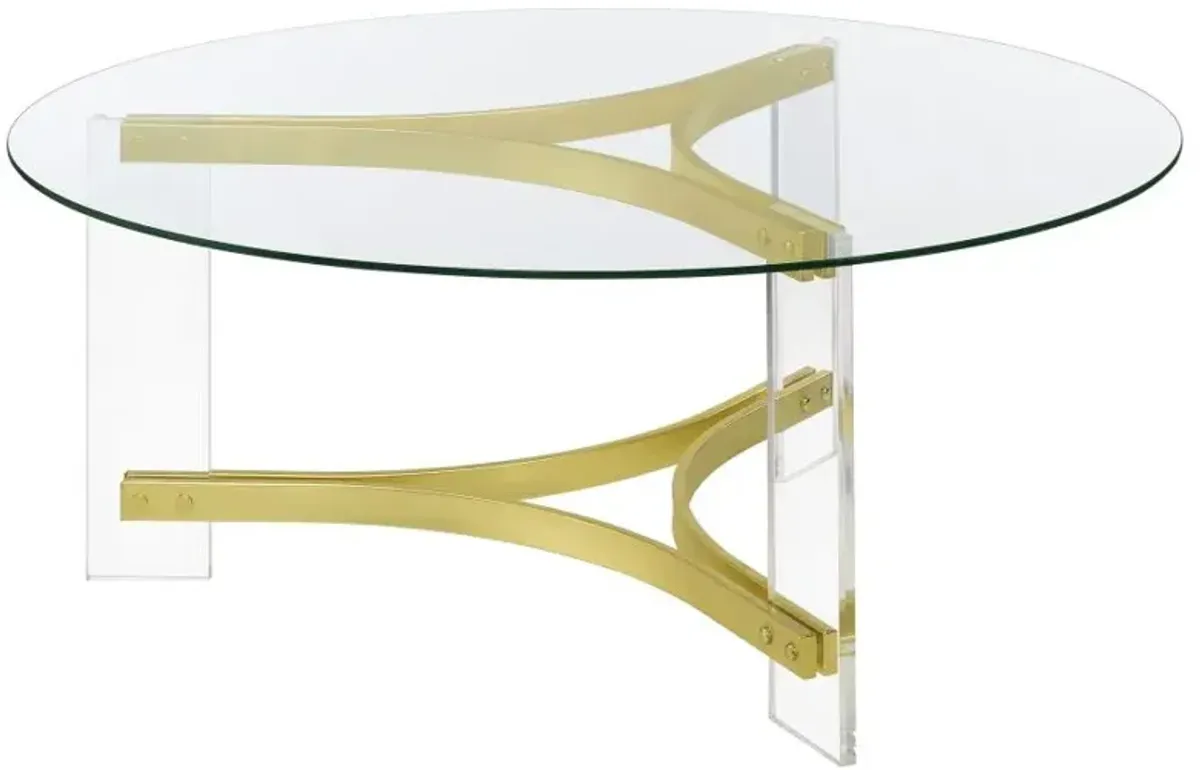 Janessa Round Glass Top Coffee Table With Acrylic Legs Clear and Matte Brass