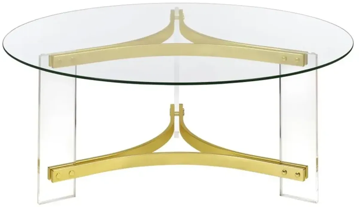 Janessa Round Glass Top Coffee Table With Acrylic Legs Clear and Matte Brass