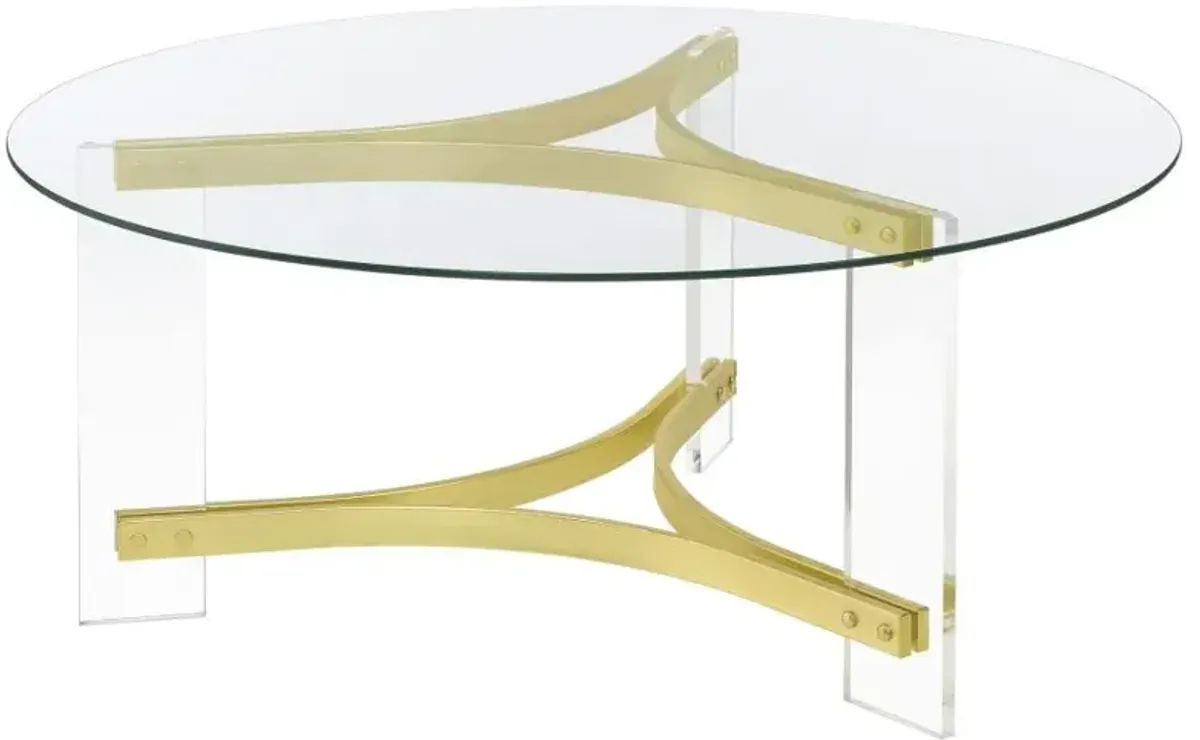 Janessa Round Glass Top Coffee Table With Acrylic Legs Clear and Matte Brass