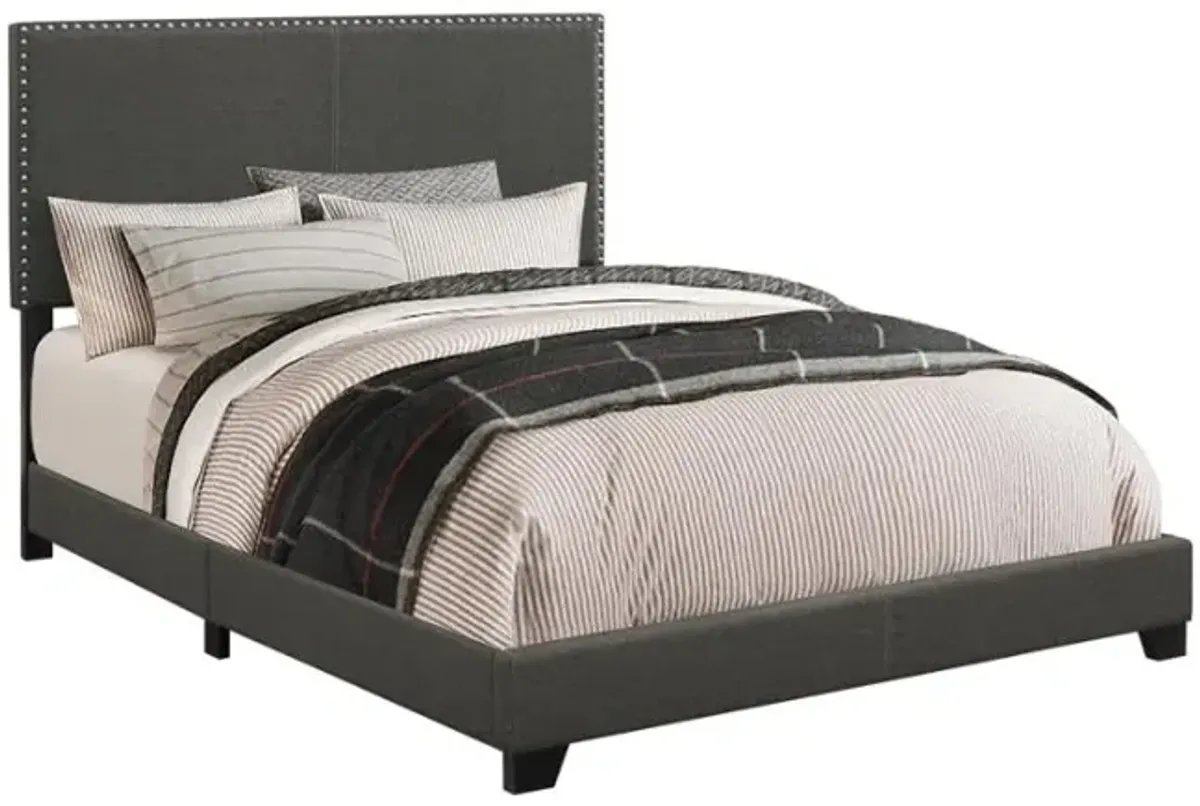 Boyd Twin Upholstered Bed with Nailhead Trim Charcoal