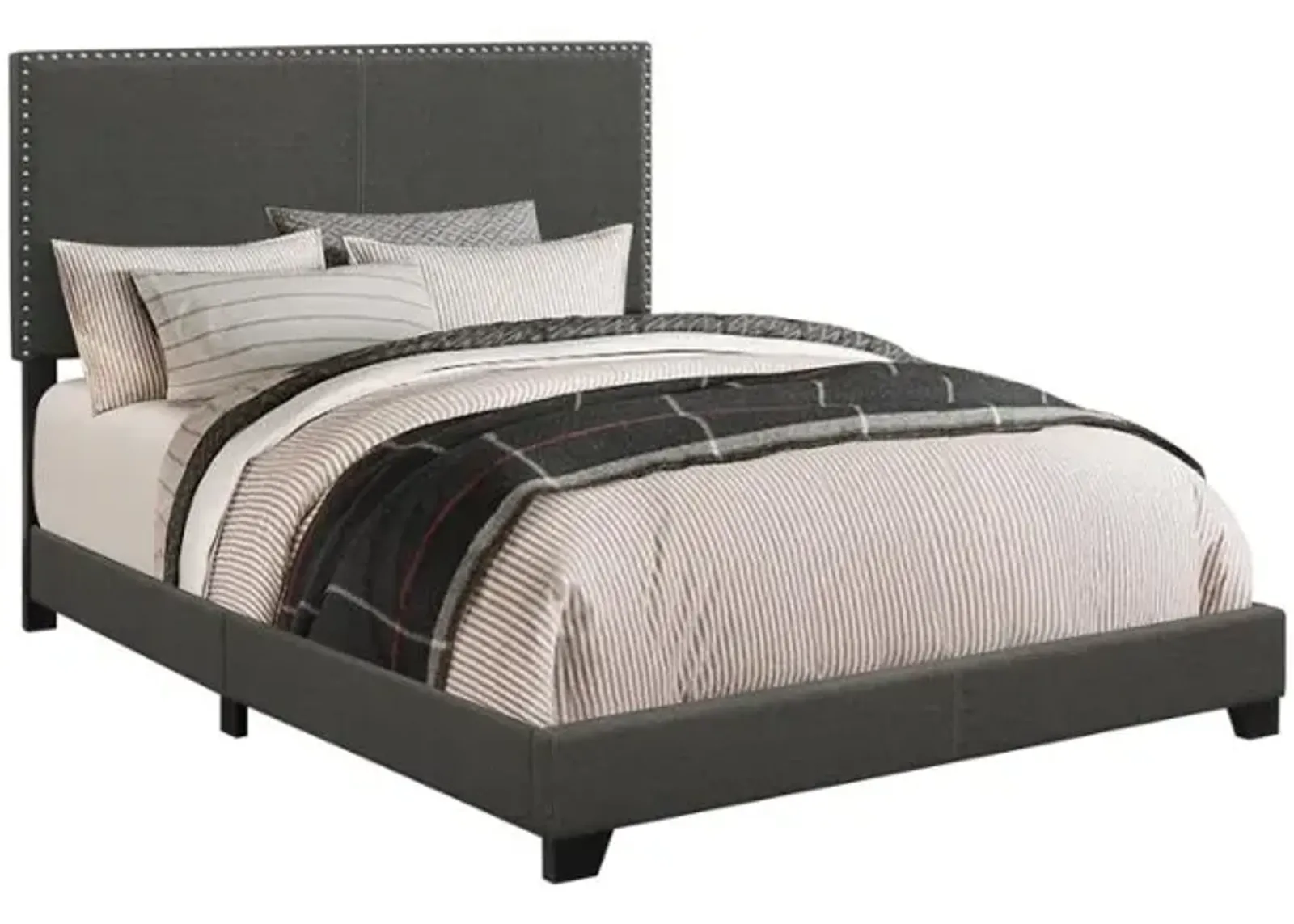 Boyd Twin Upholstered Bed with Nailhead Trim Charcoal