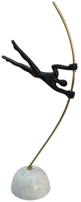 Metal, 17" Gymnast On Pole, Black/gold