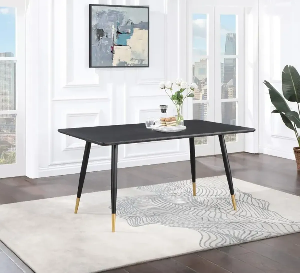 Zetta Rectangular Dining Table Black and Gold