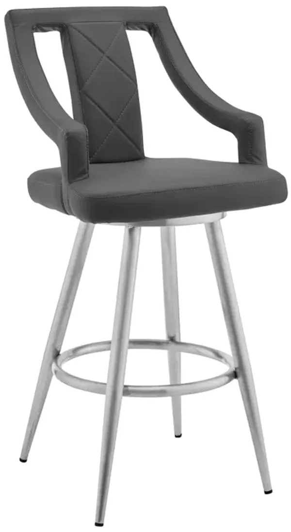 Maxen 30" Gray Faux Leather and Brushed Stainless Steel Swivel Bar Stool