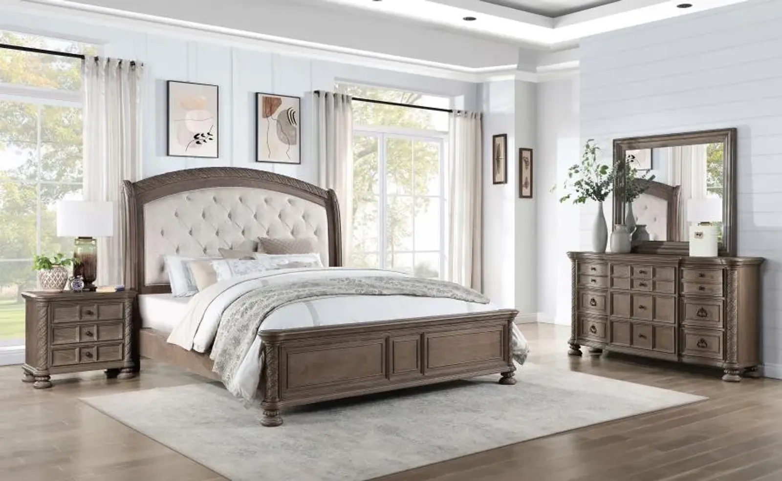 Emmett 4-piece California King Bedroom Set Walnut and Beige