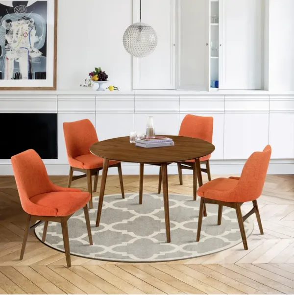 Arcadia and Azalea 48" Round Orange and Walnut Wood 5 Piece Dining Set