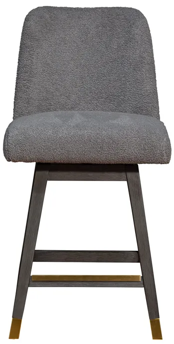 Amalie Swivel Counter Stool in Gray Oak Wood Finish with Gray Boucle Fabric