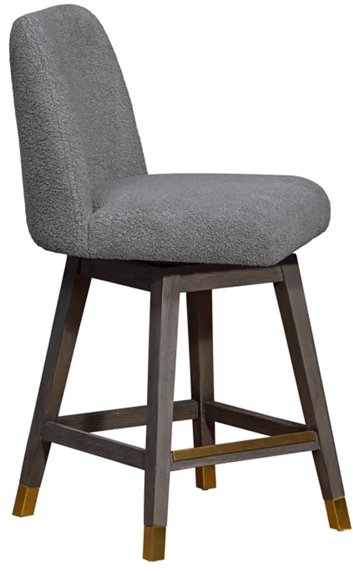 Amalie Swivel Counter Stool in Gray Oak Wood Finish with Gray Boucle Fabric