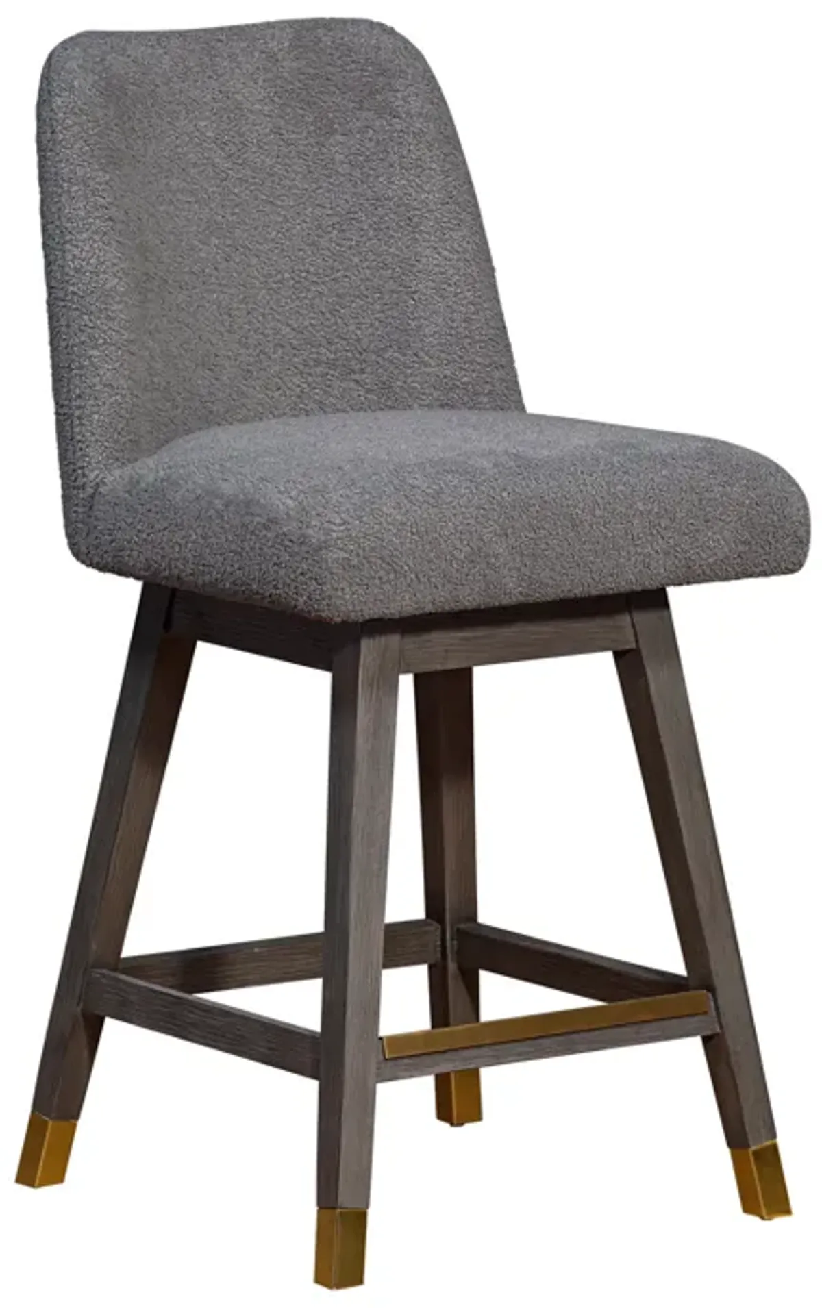 Amalie Swivel Counter Stool in Gray Oak Wood Finish with Gray Boucle Fabric