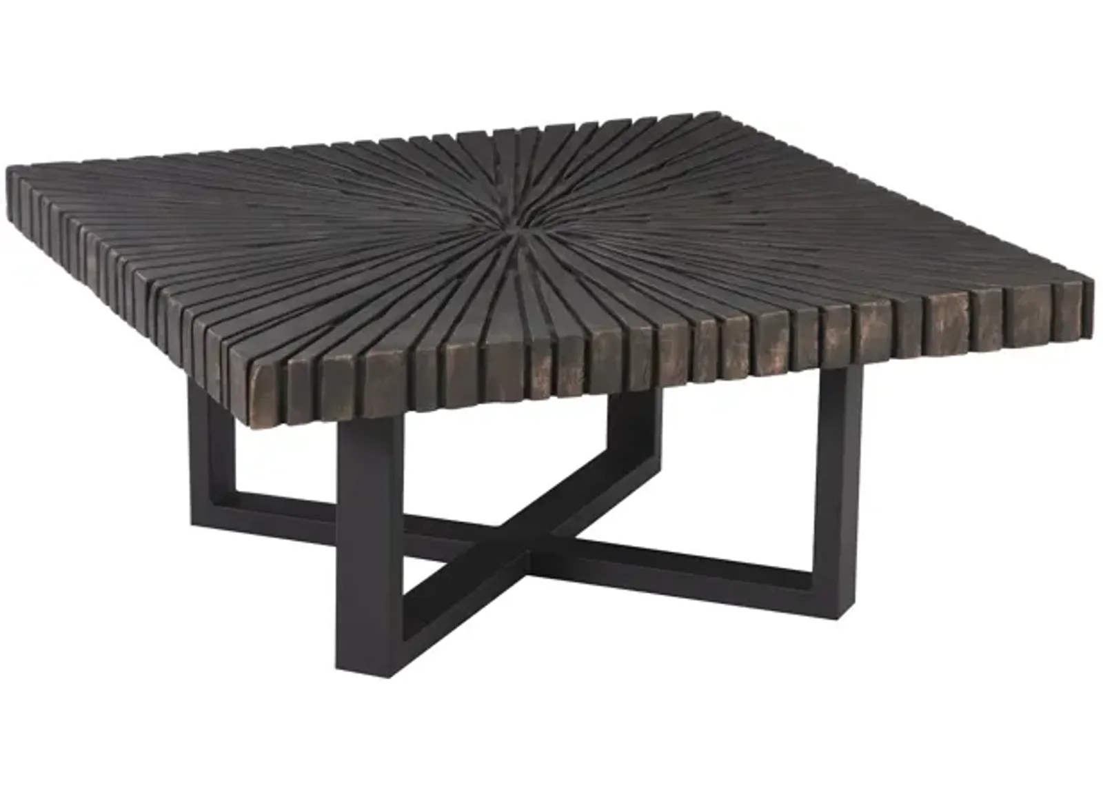 Chainsaw Coffee Table, Square, Black Iron Cross Base, Black/Copper