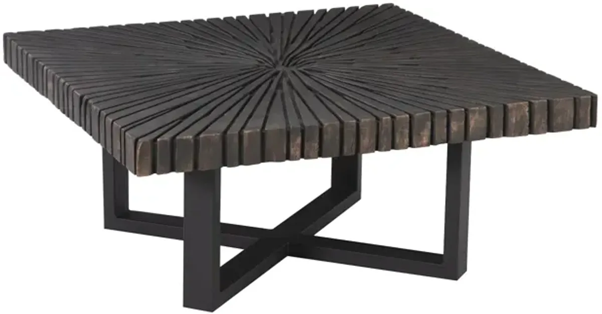 Chainsaw Coffee Table, Square, Black Iron Cross Base, Black/Copper