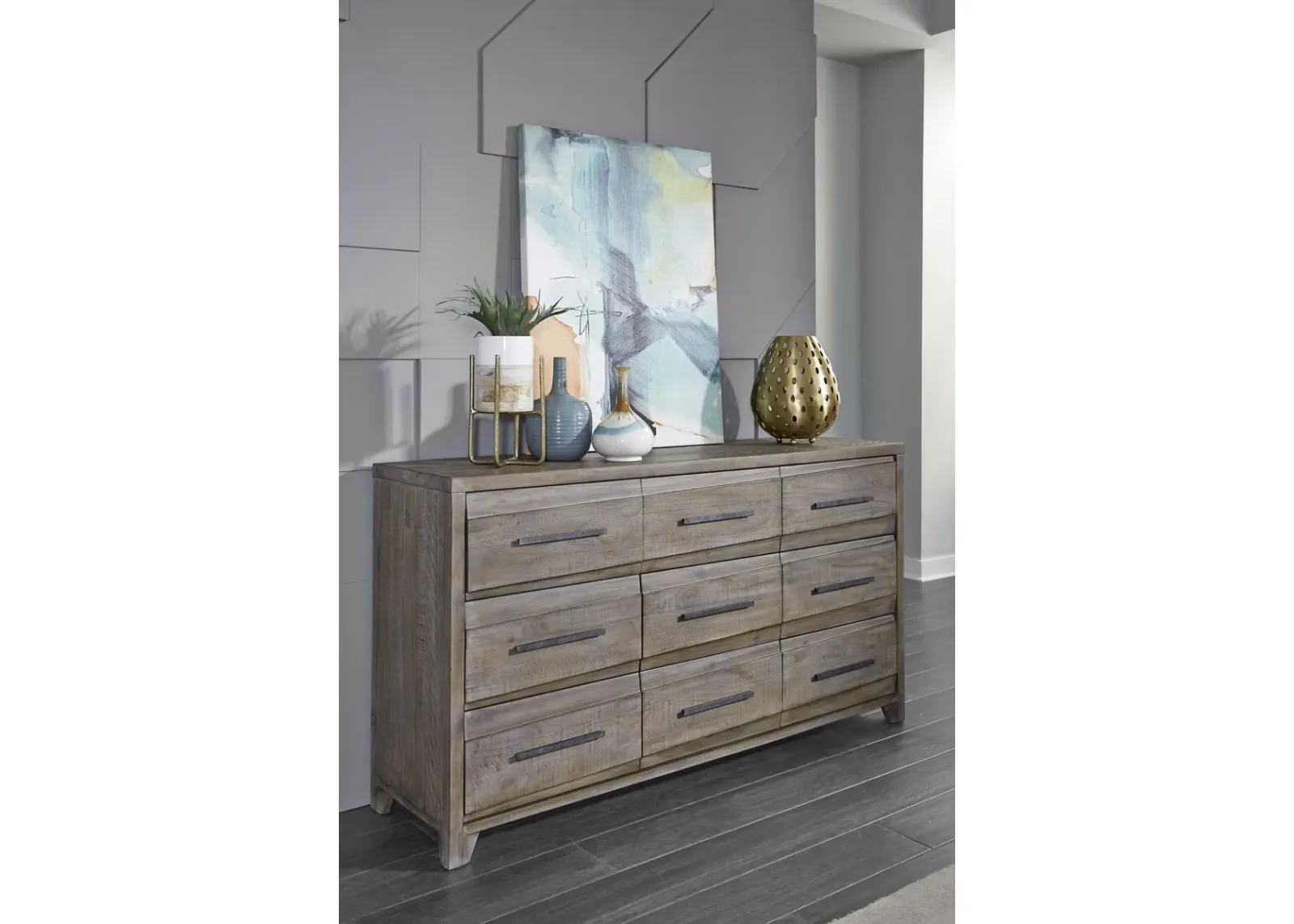 Hearst Solid Wood Nine-Drawer Dresser in Sahara Tan (2024)