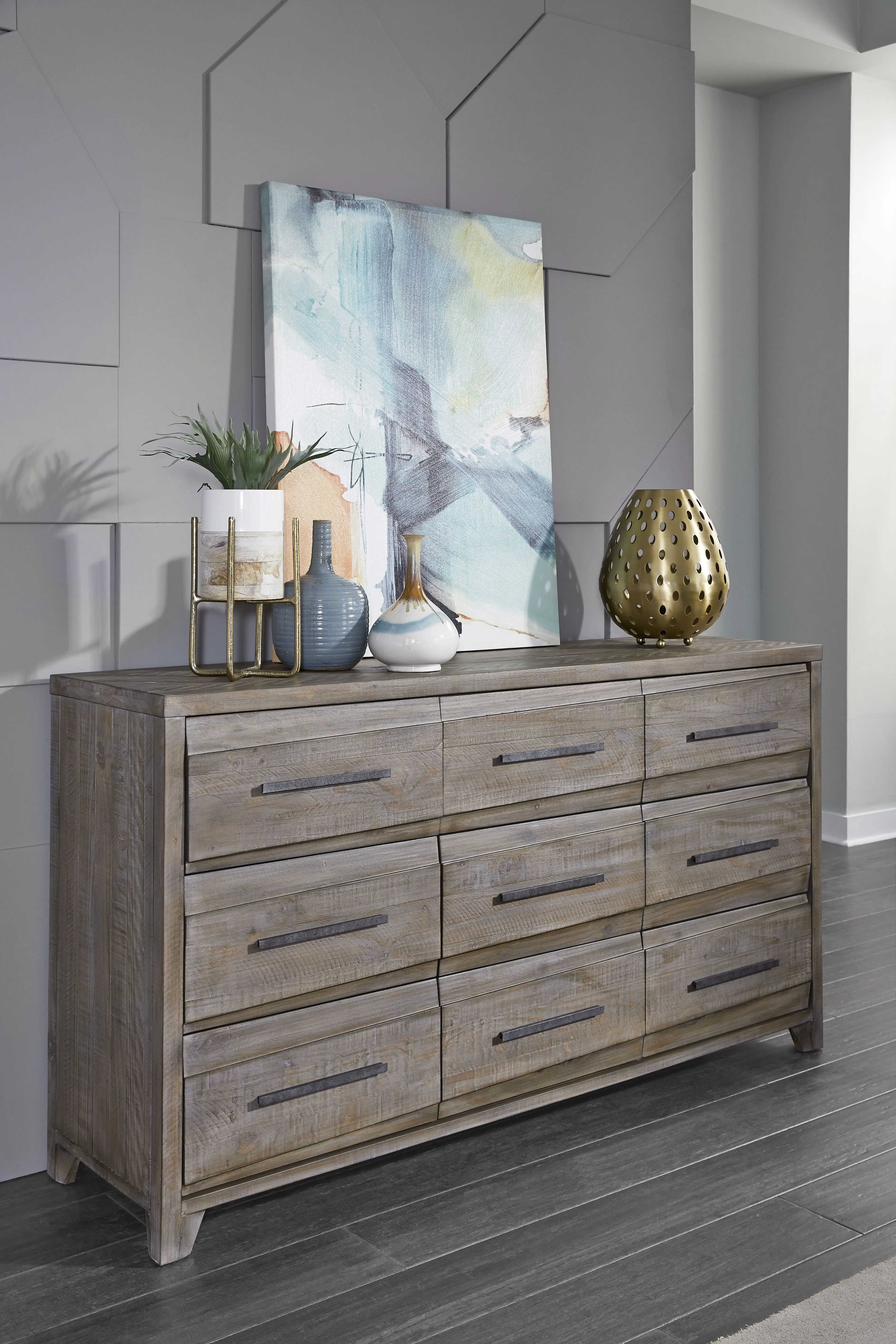 Hearst Solid Wood Nine-Drawer Dresser in Sahara Tan (2024)