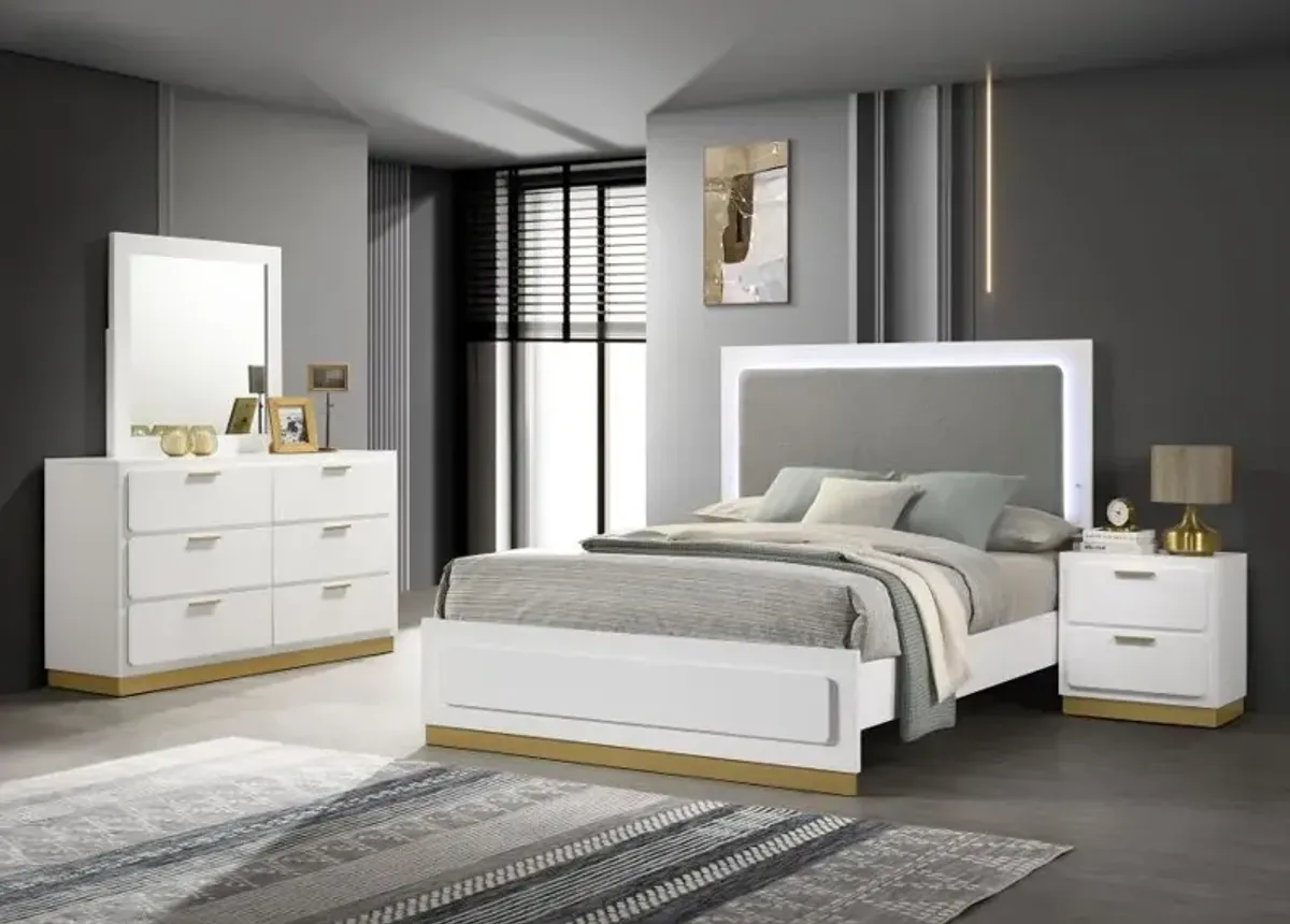 Caraway 4-piece Queen Bedroom Set with LED Headboard White and Grey