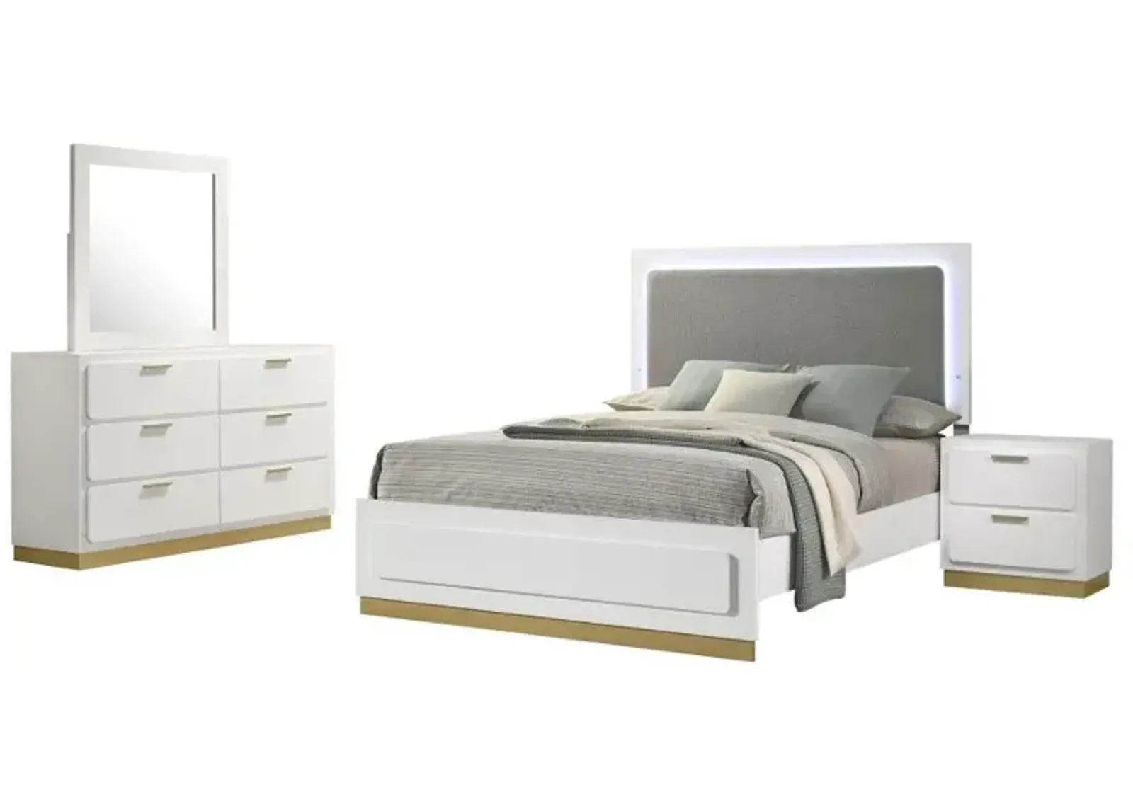 Caraway 4-piece Queen Bedroom Set with LED Headboard White and Grey