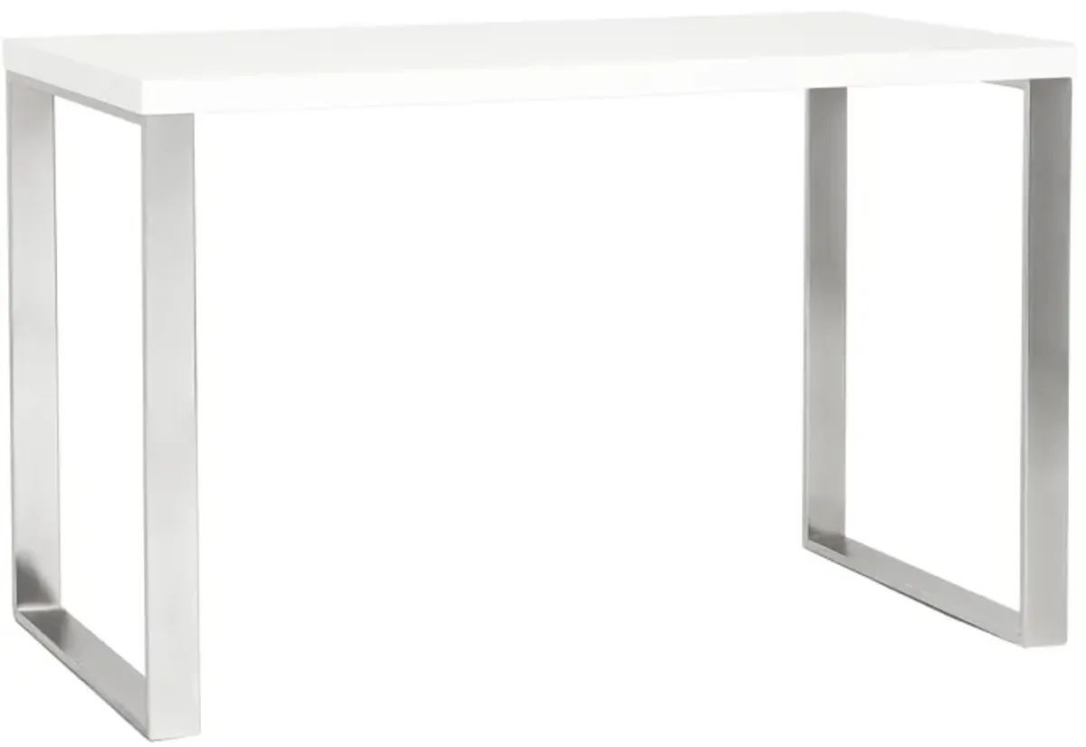 Dillon Desk in White with Polished Stainless Steel Base