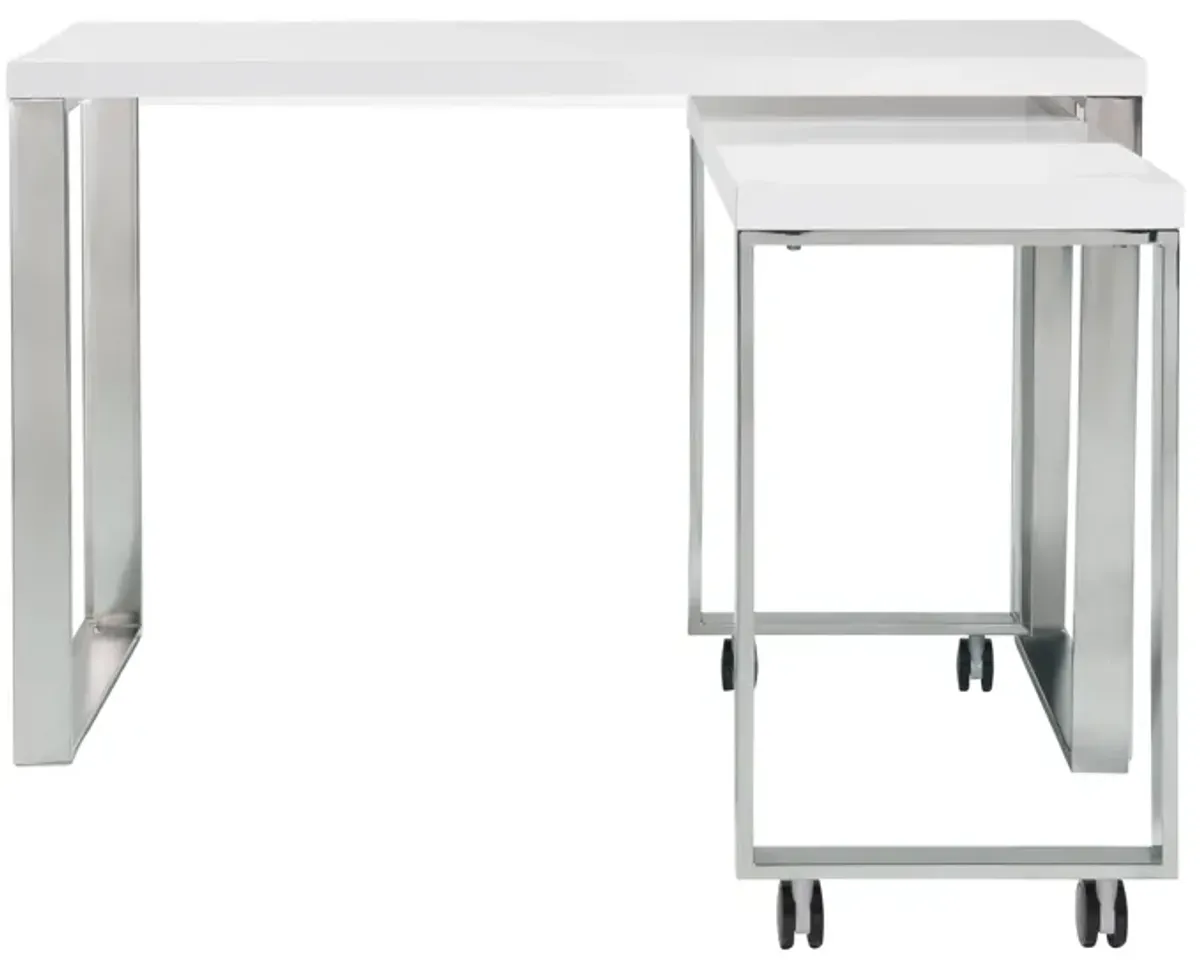 Dillon Desk in White with Polished Stainless Steel Base