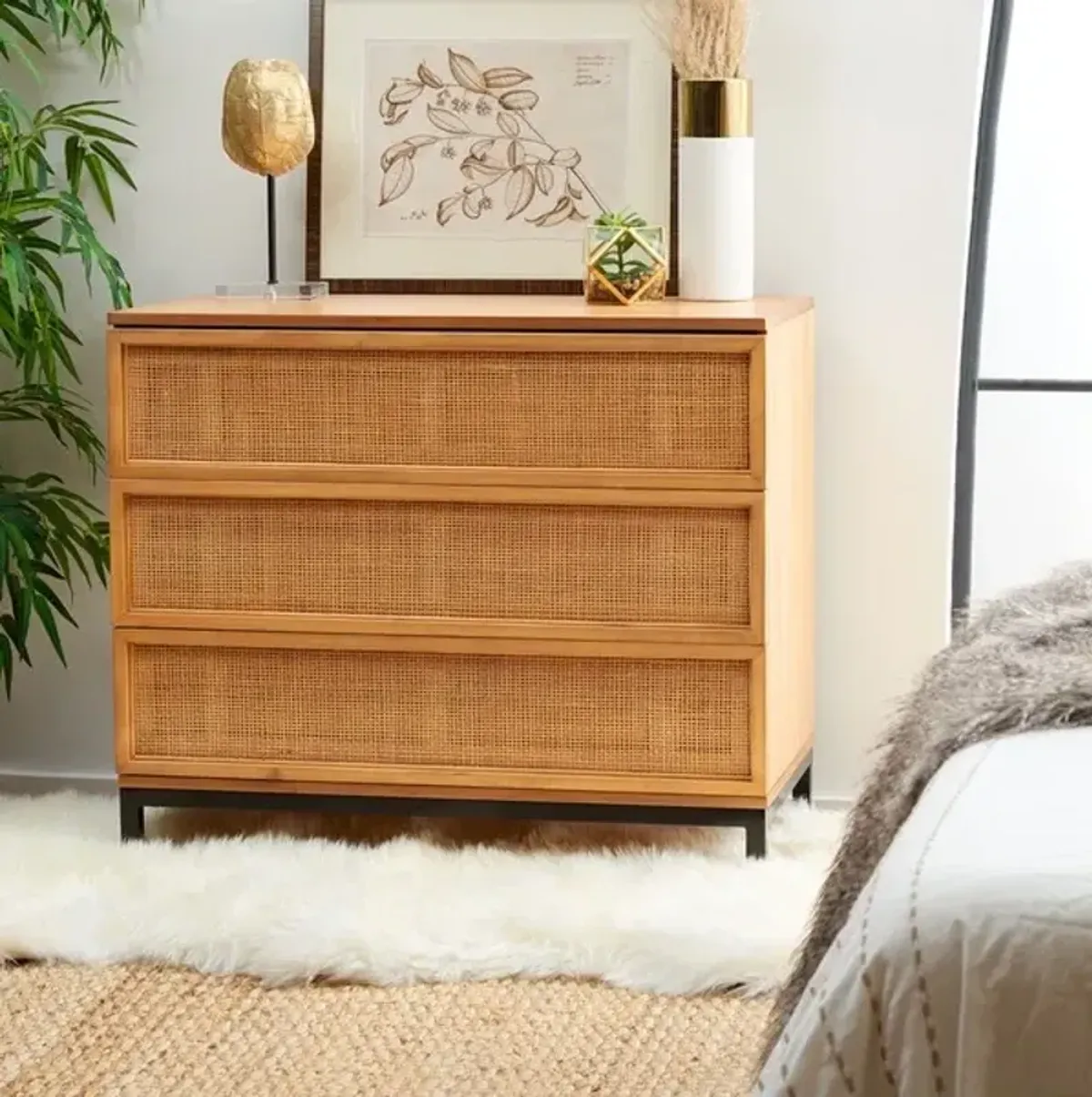 ZADIE 3 DRAWER RATTAN CHEST