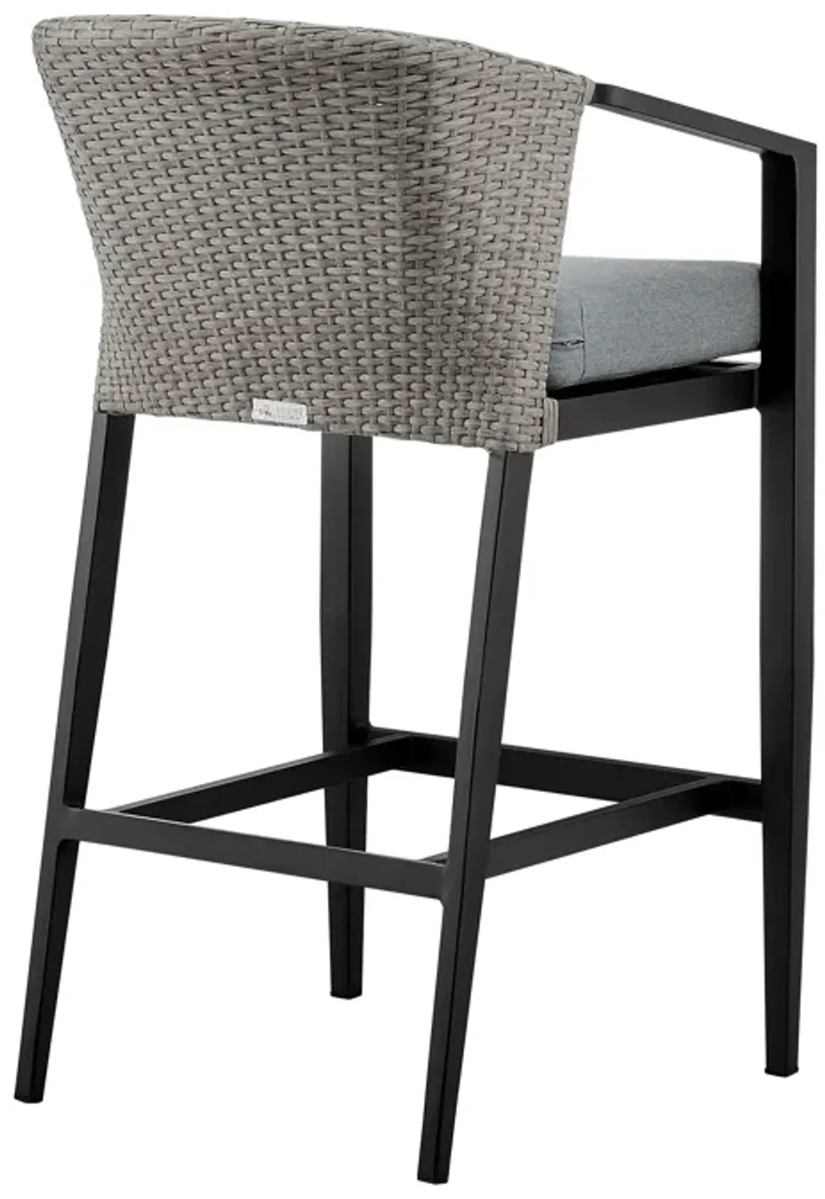 Aileen Outdoor Patio Counter Height Bar Stool in Aluminum and Wicker with Gray Cushions