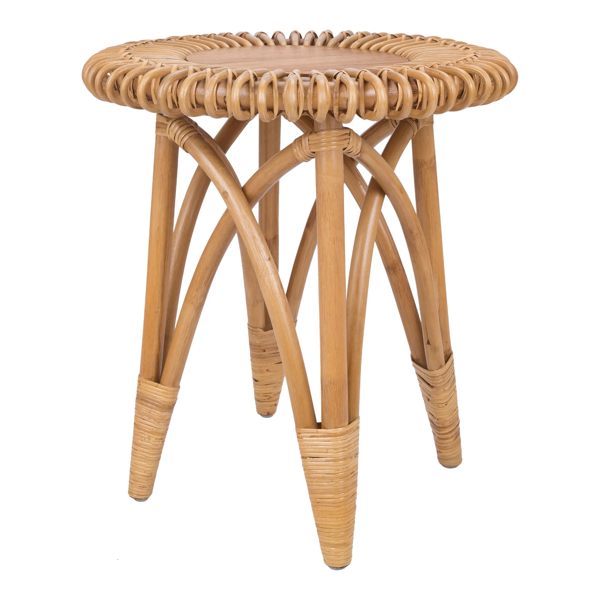 Alani Rattan Round Side/ End Table w/ Wood Top, Honey 