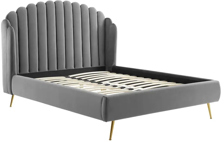 Lana Queen Performance Velvet Wingback Platform Bed