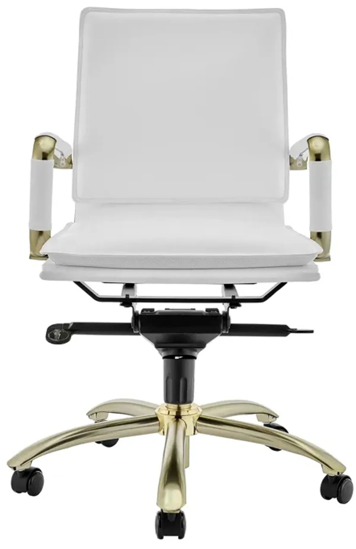 Gunar Pro Low Back Office Chair in White with Matte Brushed Gold Steel Base