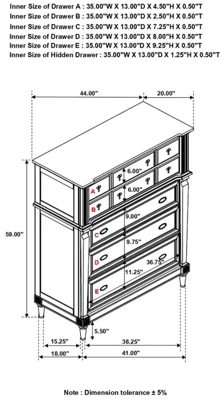 Alderwood 5-drawer Chest French Grey