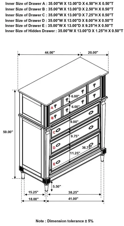 Alderwood 5-drawer Chest French Grey