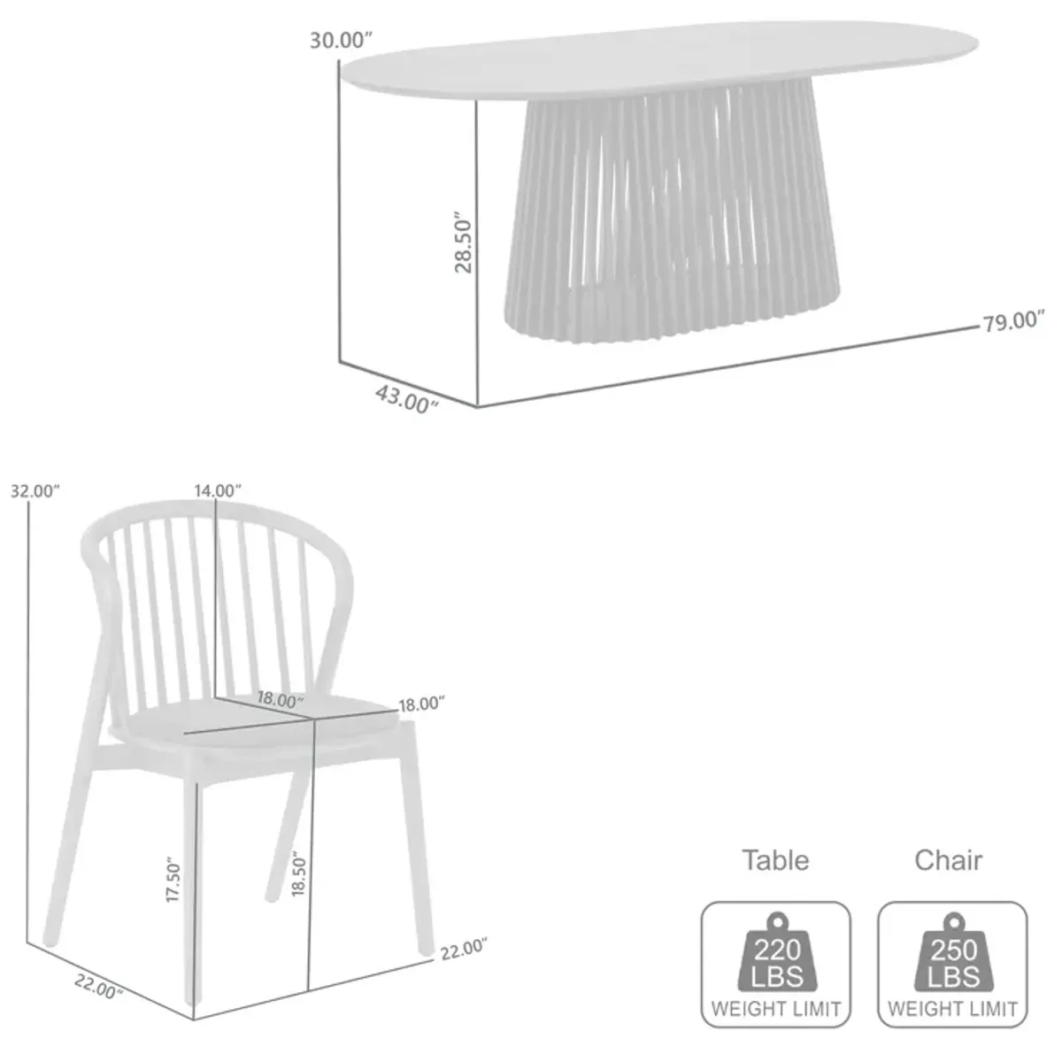 Pasadena Echo 7 Piece Oval Dining Set with Walnut and Black Finish Table and Walnut Finish Chairs