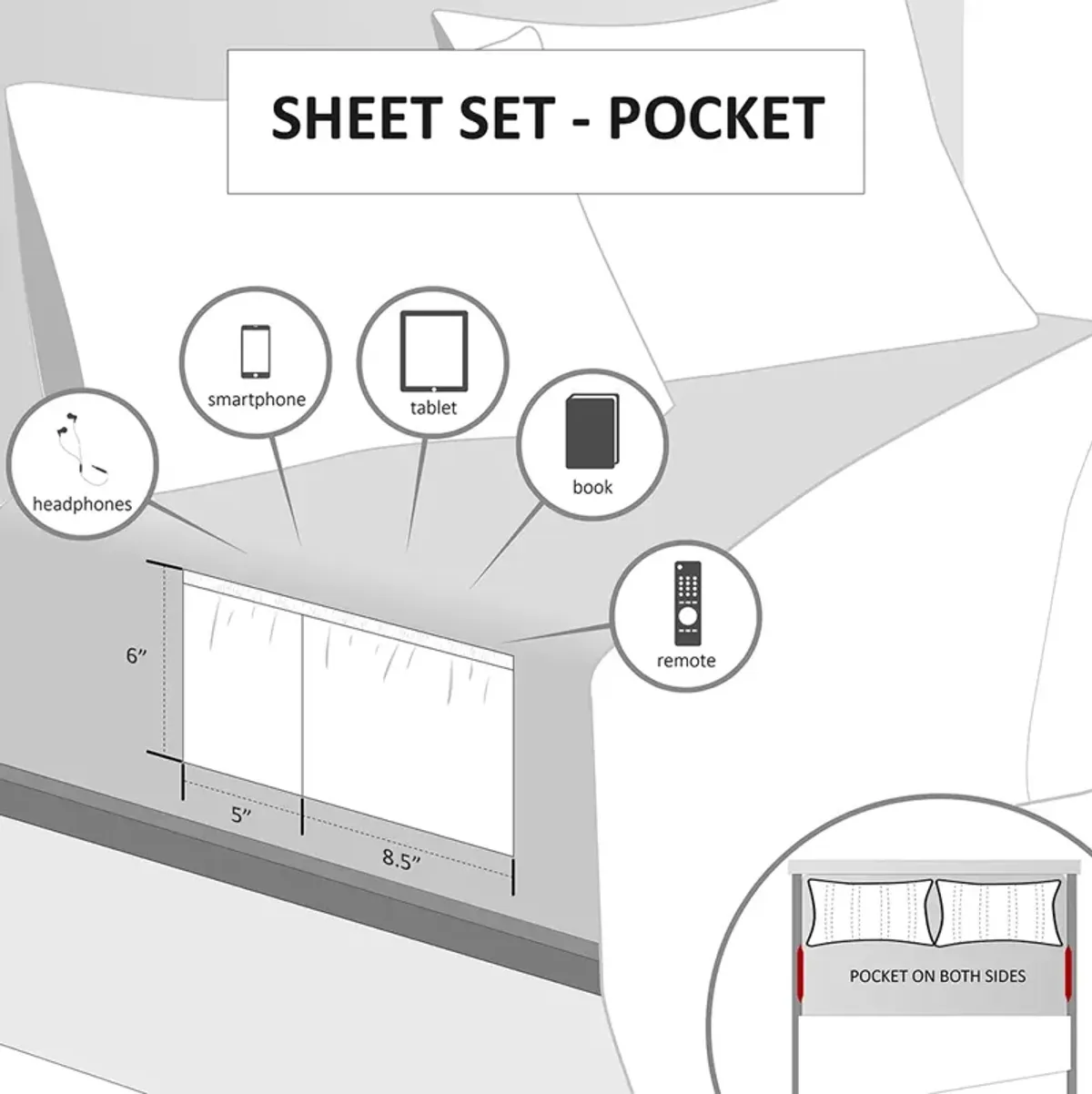 Intelligent Design Microfiber White Sheet Set with Side Storage Pockets