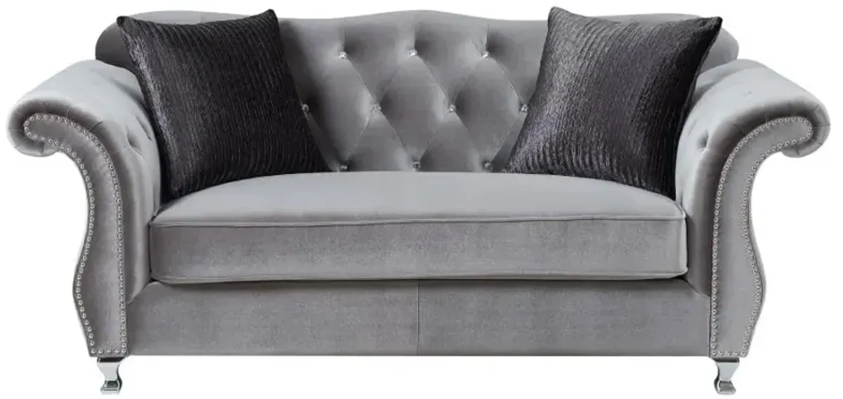 Frostine Button Tufted Loveseat Silver