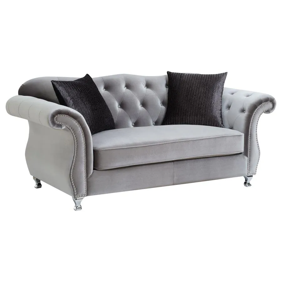 Frostine Button Tufted Loveseat Silver