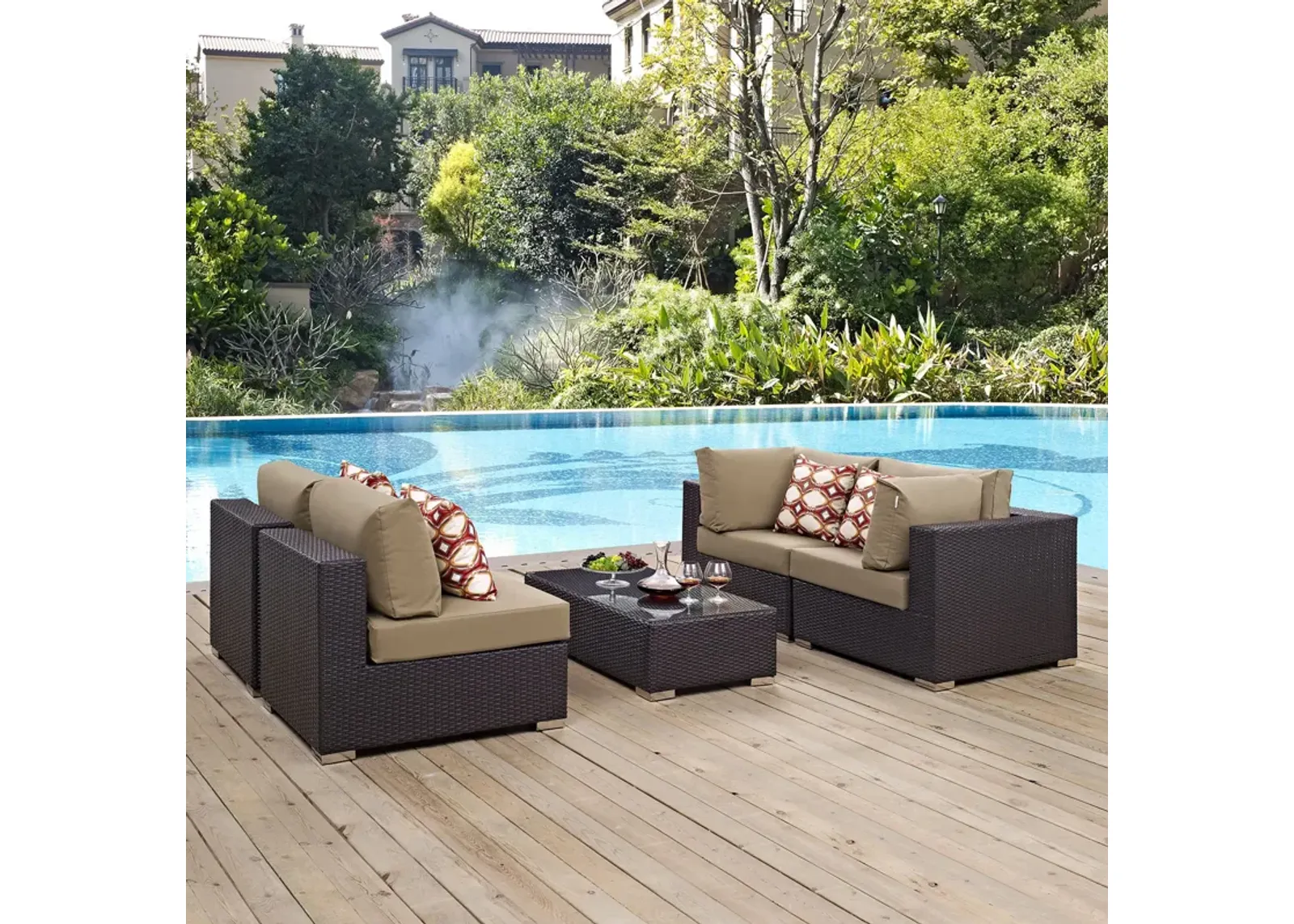 Convene 5 Piece Outdoor Patio Sectional Set