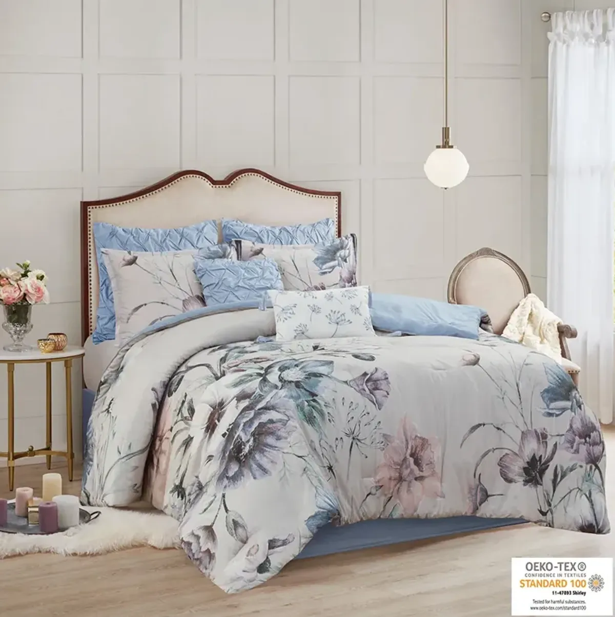 Madison Park Cassandra Blue 8 Piece Cotton Printed Comforter Set