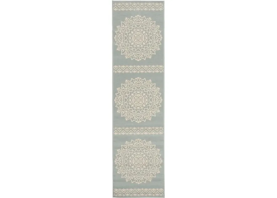 LINDEN 183 Collection LND183L-28 Cream / Aqua 2'-2" X 8'